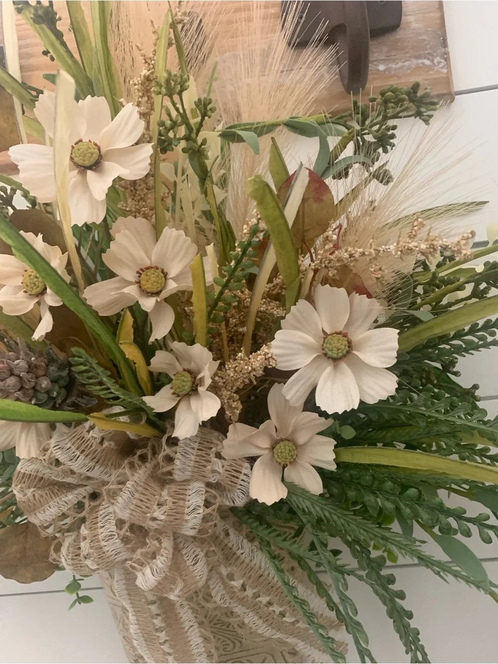 Hanging Metal Decor With Faux Floral Arrangement